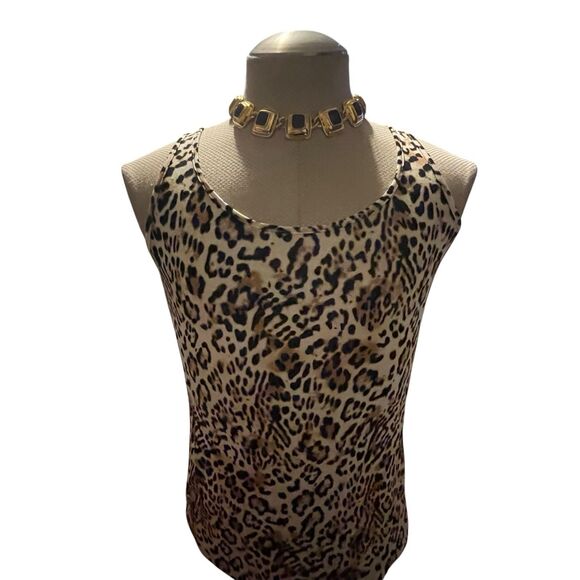 Chico's Women's Top Sz 0 US Small Animal Print Scoop Neck Sleeveless Mature Work - Picture 2 of 10